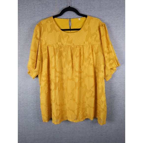 🎄 3/$35 3x 👯♀️Host Pick⚡️Floral Lace Babydoll Top- Mustard Yellow - Picture 4 of 8